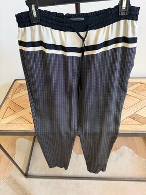 Vince Black and Cream Striped Drawstring Pants